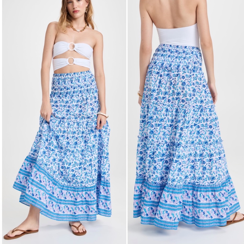 NWT Playa Lucila ShopBop Printed Smocked Tiered Boho Ruffle Skirt Size Large